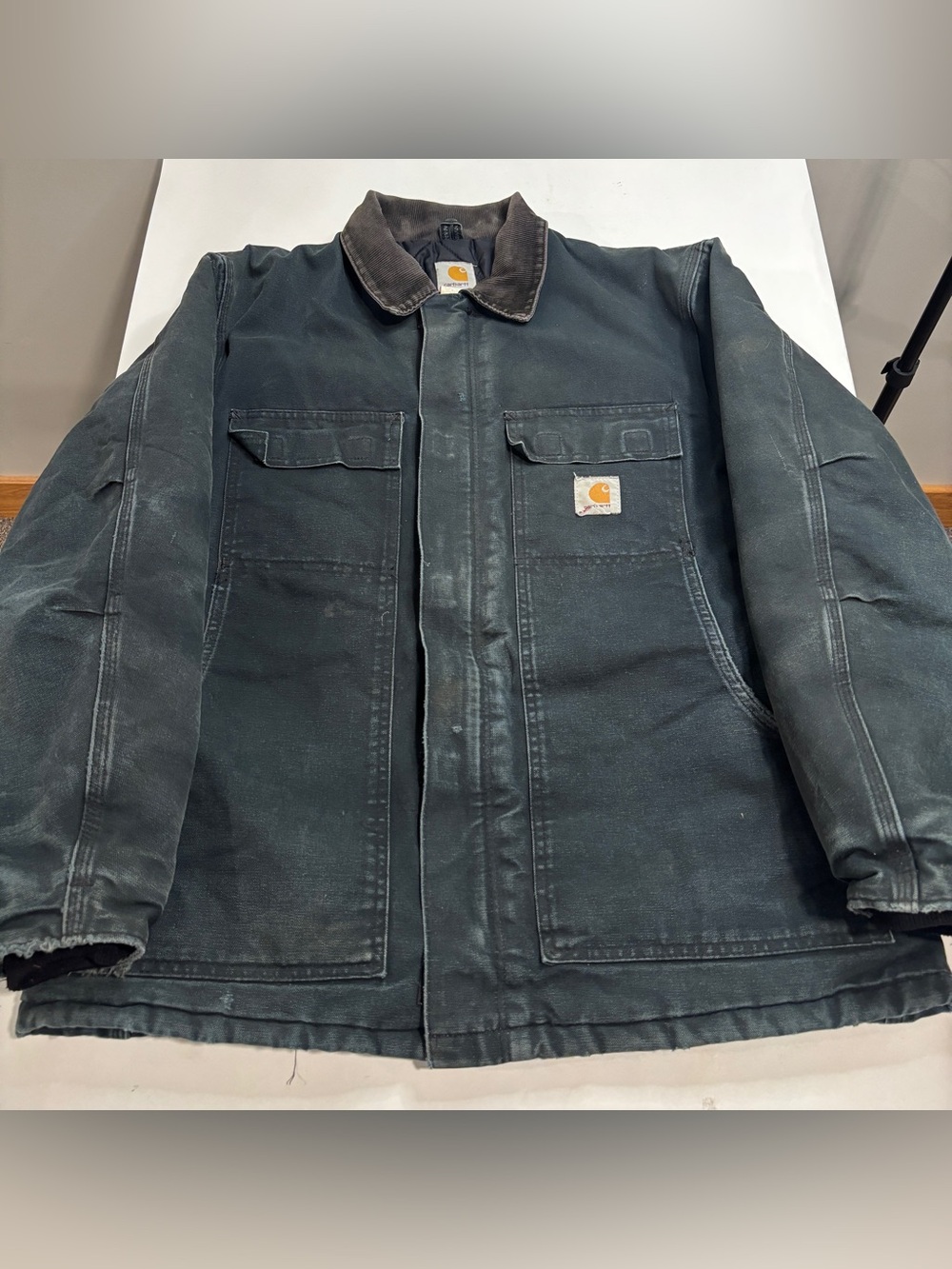Vintage Carhartt C03 BLK Arctic Quilt Lined Canvas Chore Jacket Men XL Faded